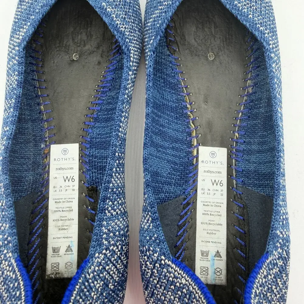 Rothy’s The Point Indigo Heather Blue White Knit Ballet Flats Size 6 Washable